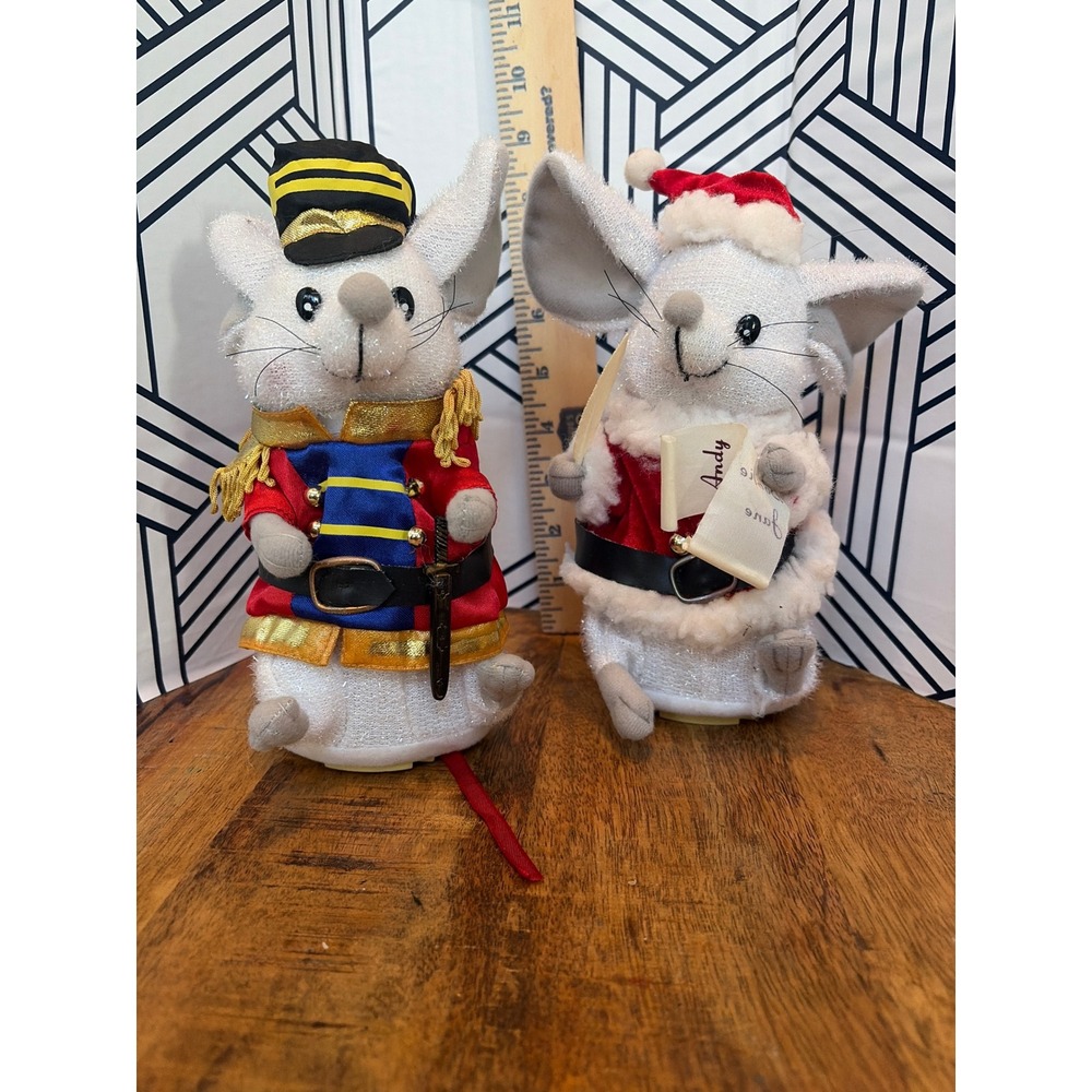 Vintage Christmas Mouse Figurines Nutcracker Soldier & Santa Scroll Set of 2